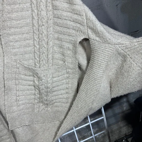 Anthropologie Cozy Cable Knit Open Front Cardigan Sweater Beige One Size - Picture 6 of 7